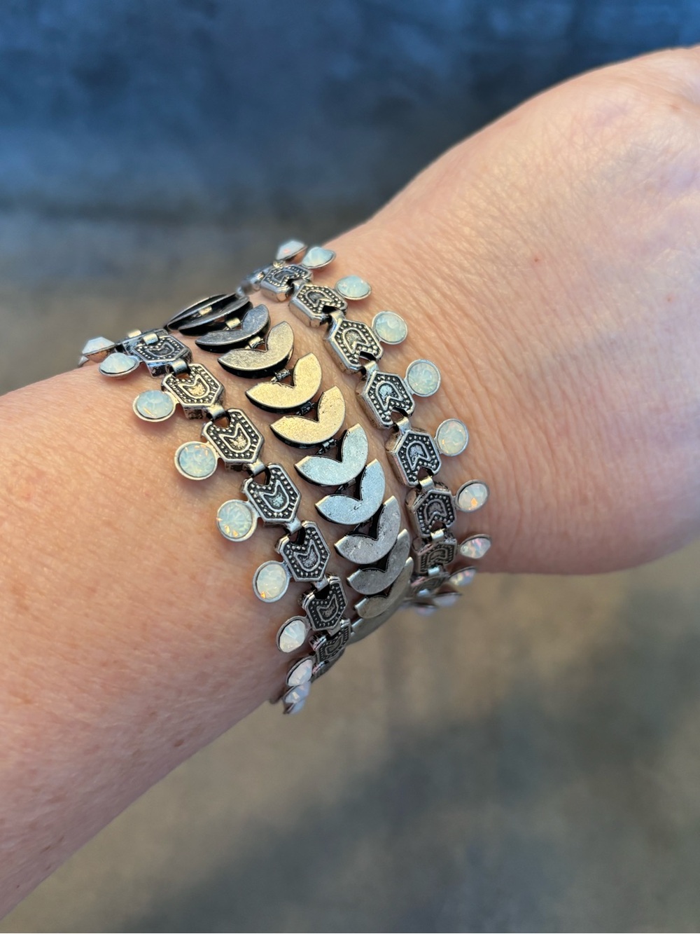 Unique Silvertone Multistrand, Toggle Closure Inspired by Rajasthan Tribal Motif